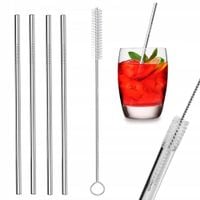 ZESTAW SŁOMEK STALOWYCH 4 SZT SŁOMKI WIELORAZOWE Z CZYŚCIKIEM SZCZOTECZKĄ