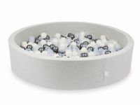 Suchy basen jasnoszary 130x30 z piłeczkami 600 sztuk (przezroczyste, metaliczny grafit, opalizujące)