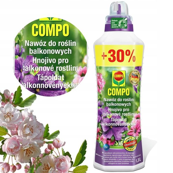 NAWÓZ DO ROŚLIN BALKONOWYCH PELARGONII SURFINII PETUNII PŁYNNY 1,3L COMPO zdjęcie 1