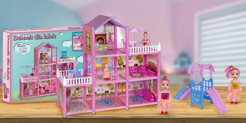 Domek dla Lalek 2 Laleczki 3 Piętra Mebelki Do Zestawu Dla Dzieci Akcesoria na Arena.pl