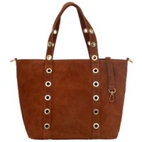 VERA PELLE torebka damska zamszowa shopper z kółkami i paskiem V699 brązowa