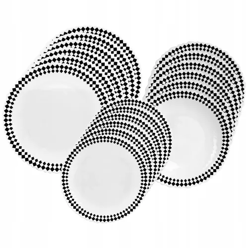 SERWIS OBIADOWY 18 ELEM DLA 6 OSÓB KPL TALERZY ZE ZDOBIENIEM W ROMBY SZKŁO na Arena.pl