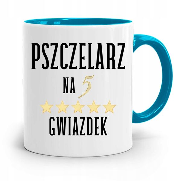 Kubek Błękitny Dla Pszczelarza Na Pięć Gwiazdek Z Nadrukiem Ze Zdjęciem zdjęcie 1