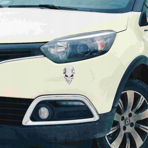 Naklejka Samochód Motor Emblemat Skull Czacha Srebrna Czerwone Oczy Chrom na Arena.pl