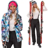 KOLOROWY KOMBINEZON ZIMOWY DAMSKI TALIOWANY NARCIARSKI NA NARTY SANKI XL