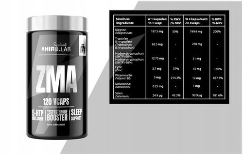 HIRO.LAB ZMA 120 vcaps. - Cynk + Magnez + Witamina B6 + 5HTP + Melatonina na Arena.pl