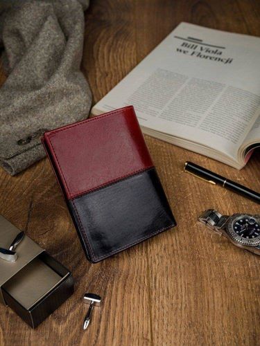 Portfel męski skórzany RFID Rovicky Czarno czerwony na Arena.pl