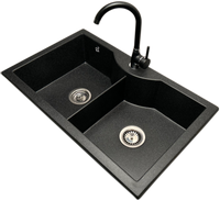 Zlewozmywak 2 komorowy PENTA grafit + bateria NOON