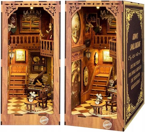 PUZZLE 3D PODPÓRKA DO KSIĄŻEK LED DIY MINIATUROWY DOMEK DREWNIANY BV02-003 na Arena.pl