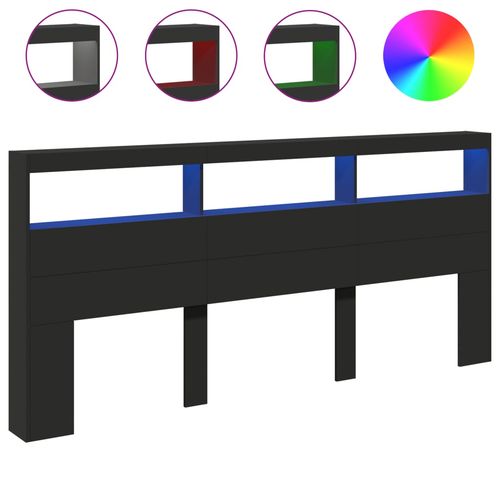 Zagłówek z półkami i oświetleniem LED, czarny, 220x17x102 cm na Arena.pl