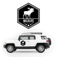 NAKLEJKA NA SAMOCHÓD sześciokąt wildlife napis łoś KAMPER camper auto 50 cm