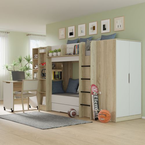 Funkcjonalna szafa Samoa-Fuji 165 cm dąb sonoma / biały mat na Arena.pl