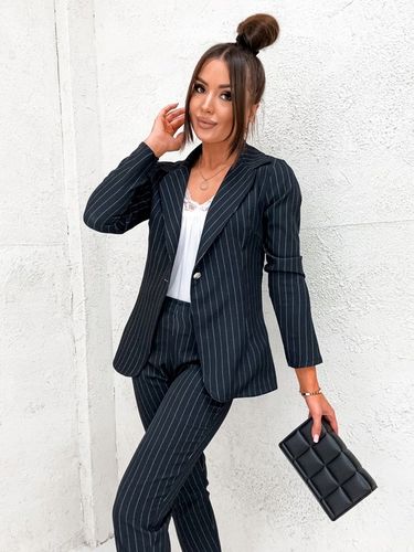 DAMSKI GARNITUR KOMPLET MARYNARKA SPODNIE MATERIAŁ W TENIS PASKI na Arena.pl