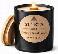 Luksusowa świeca sojowa Drzewo Sandałowe 200ml czarne szkło z bambusem No.1