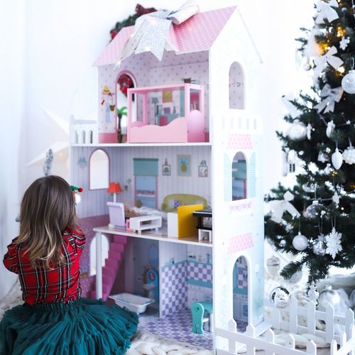 Duży Domek Dla Lalek XXL Drewniany Mebelki Do Zestawu Oświetlenie LED na Arena.pl