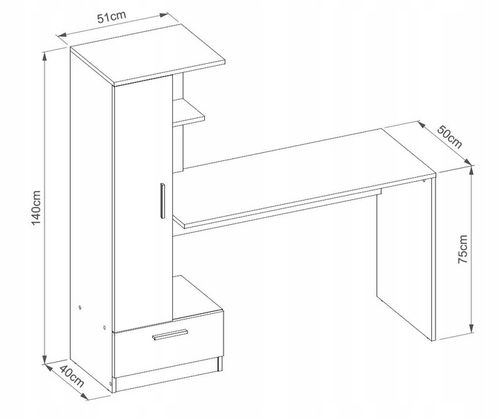 Nowoczesne biurko z regałem REGI BIAŁY REGAŁ BIURKO SZUFLADA UCHWYTY na Arena.pl
