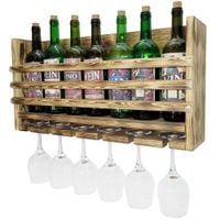 Drewniany wiszący bar ścienny na butelki wina whisky półka opalone drewno