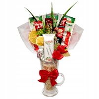 Zestaw Prezentowy na Dzień Kobiet Bukiet w szklance z herbatą kawą kwiatami