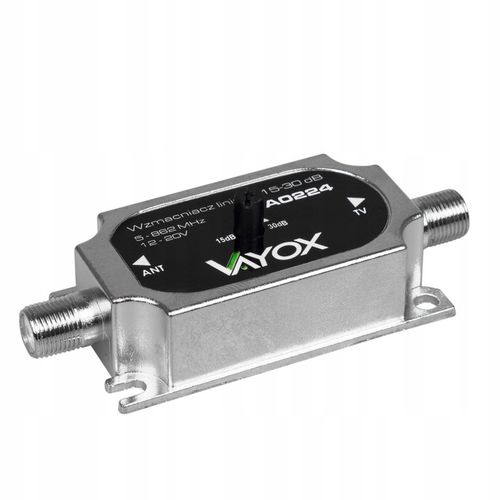 WZMACNIACZ ANTENOWY REGULOWANY 15-30dB SYGNAŁU DVB-T2 4K MOCNY VAYOX na Arena.pl