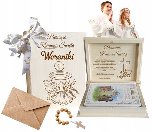 Biblia Pismo Święte Pamiątka Komunii PREZENT na Komunię + Grawer w pudełku na Arena.pl