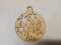 Bombka 9 cm ze sklejki "Grawerowane Renifery i wycięte gwiazdki"