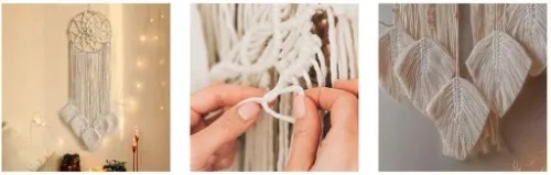 MAKRAMA NA ŚCIANĘ BOHO ŁAPACZ SNÓW OZDOBA ŚCIENNA ZE SZNURKA LIŚCIE OZDOBNE na Arena.pl