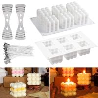 Zestaw do Wyrobu Świec Forma Silikonowa 6 Komór 3D i 100 Knotów DIY Biala