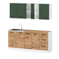 Kuchnia Mała Modułowa Nowoczesna Blat 2.0m Biały Butelkowa Zieleń Dąb Wotan