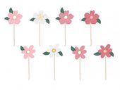 Toppery na tort kwiaty różowe, 8 szt.
