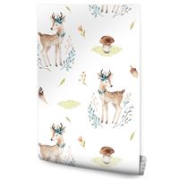 Tapeta Do Pokoju Dziecięcego Sarny KWIATY Liście