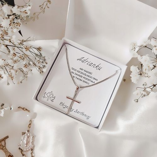 Pamiątka Komunii Świętej Srebrny łańcuszek z krzyżykiem srebro 925 na Arena.pl