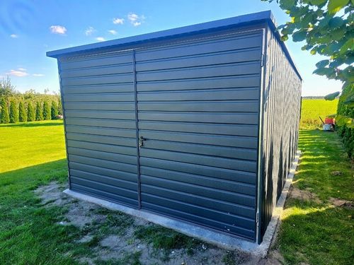 Garaż blaszany 3x5 grafit jednospadowy brama dwuskrzydłowa pion na Arena.pl