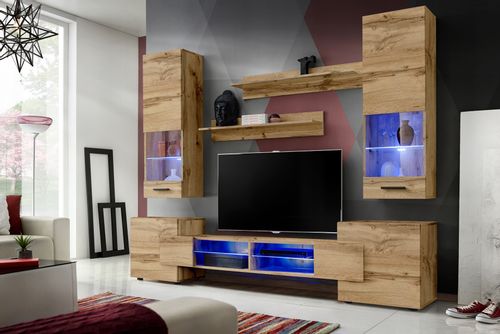 Pan Igiełka Szafka RTV Blue LED Połysk Mat Czarny Biały Dąb Wotan Loft na Arena.pl