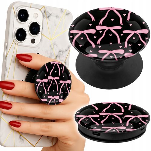 Uchwyt do telefonu Popsocket na palce/stojak CZARNO RÓŻOWE WSTĄŻKI KOKARDKI na Arena.pl
