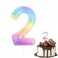 ŚWIECZKA URODZINOWA CYFERKA 2 KOLOROWA METALICZNA NA IMPREZĘ URODZINOWĄ