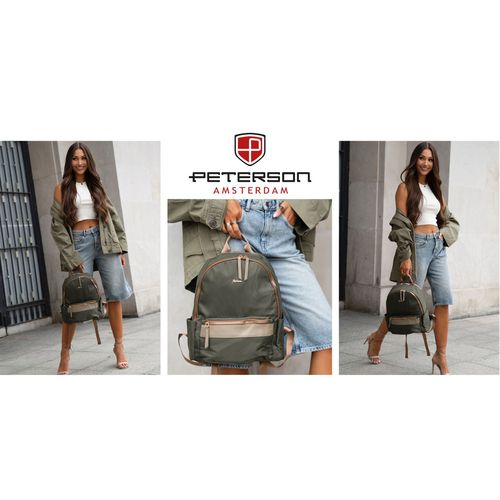 zielony, miejski plecak damski z poliestru zamykany suwakami - peterson na Arena.pl