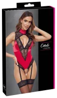 cottelli lingerie body czerwone z czarną koronką m regulowane