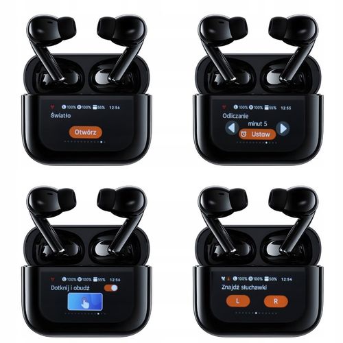 Słuchawki Bezprzewodowe Douszne PRO Lekkie ANC Mikrofon Czarne Wyświetlacz na Arena.pl