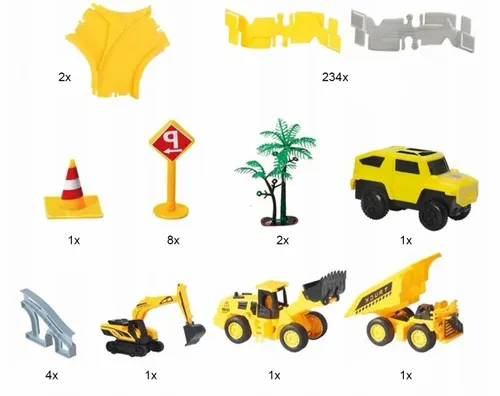 Kolejka Tor Samochodowy Auta Budowlane 255 elementów na Arena.pl