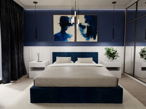 ŁÓŻKO TAPICEROWANE 140x200 ŁÓŻKO PODWÓJNE Z POJEMNIKIEM GRANATOWE na Arena.pl