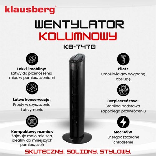 wentylator kolumnowy podłogowy z pilotem klausberg kb-7470 na Arena.pl