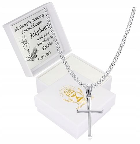 Krzyżyk srebrny łańcuszek zestaw komunijny dla chłopca na prezent chrzest na Arena.pl