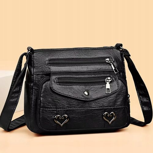 Torebka Damska MAŁA CZARNA na Ramię W serca Pojemna Kuferek Dużo Kieszonek na Arena.pl