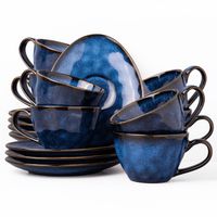 Serwis kawowy Uminami niebieski na 8 osób 16 szt. Nowoczesny Do zmywarki
