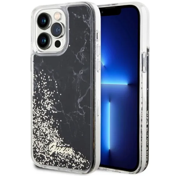 Etui Guess Liquid Glitter Marble na iPhone 14 Pro Max - czarne zdjęcie 1