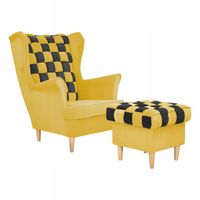 Fotel uszak Carol Duo z podnóżkiem skandynawski żółty czarny
