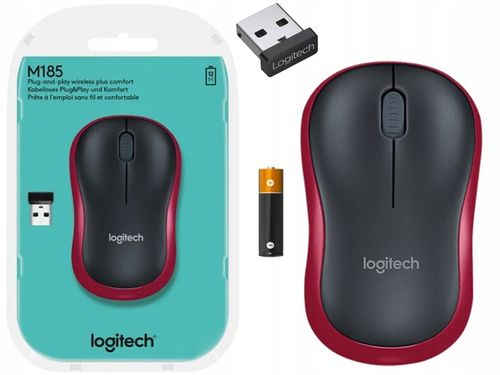 Myszka bezprzewodowa Logitech M-185 910-002240 M185 czerwona na Arena.pl