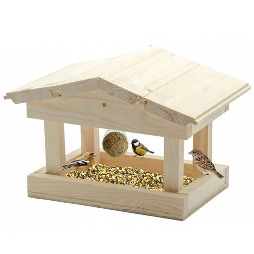 DUŻY KARMNIK DREWNIANY BUDKA NA KARMA KULE ZIARNO DLA DZIKICH PTAKÓW XL na Arena.pl