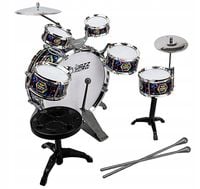 PERKUSJA DUŻA DLA DZIECI ZESTAW 6 BĘBNÓW 2 TALERZE TABORET ZABAWKA MUZYCZNA