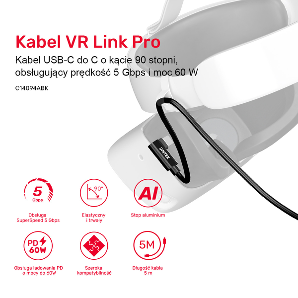 Unitek Kabel VR Link Pro USB-C do C 5Gps 60W zdjęcie 4